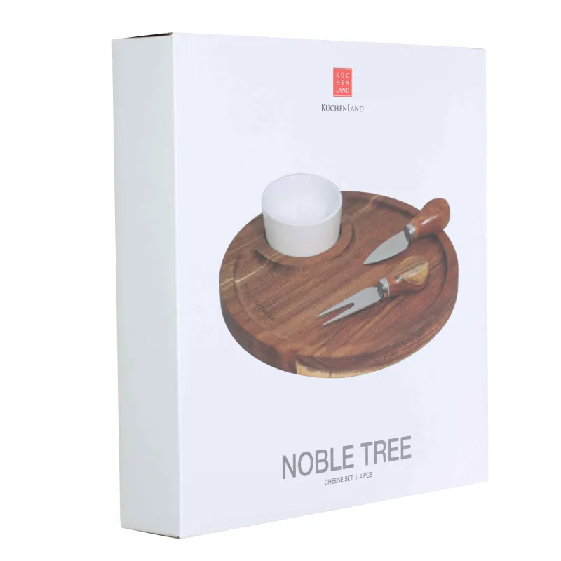 Cheese set, 4 pcs, dish board/bowl, steel / ceramic / wood, Circle, Noble tree, image-2
