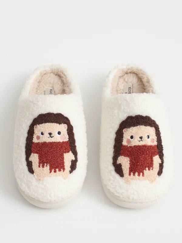 Children's slippers, homewear,size 33, artificial fur, milky, Hedgehogs, Needed, image-3