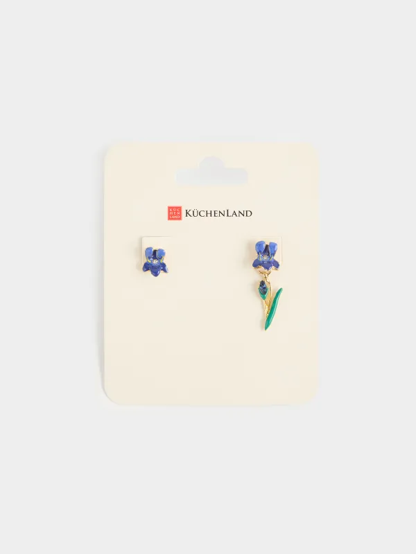 Stud earrings, 1/3 cm, 2 pieces, metal / acrylic, purple, Irises, Iris garden, image-3