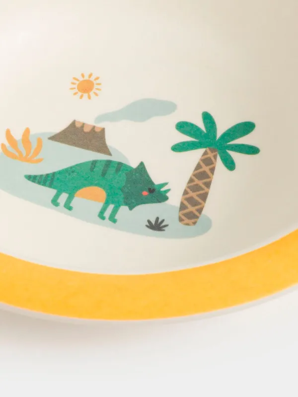 Soup plate, children's, 15x4 cm, bamboo, yellow, Dinosaur and palm tree, Dino, image-5