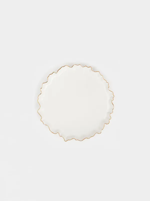 Dinner plate, 25 cm, porcelain P, with golden edging, Crumpled effect, Crumple gold, image-0