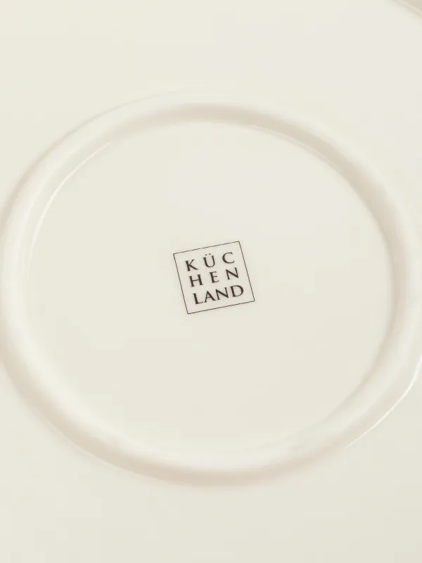 Dinner plate, 27 cm, porcelain P, milky, with golden edging, Grey flowers, Florals, image-4