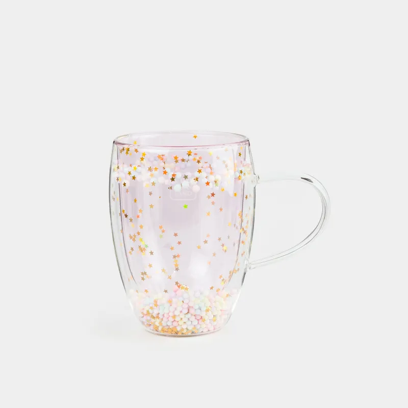 Mug, 330 ml, with balls, glass B, pink, Stars, Air sparkly