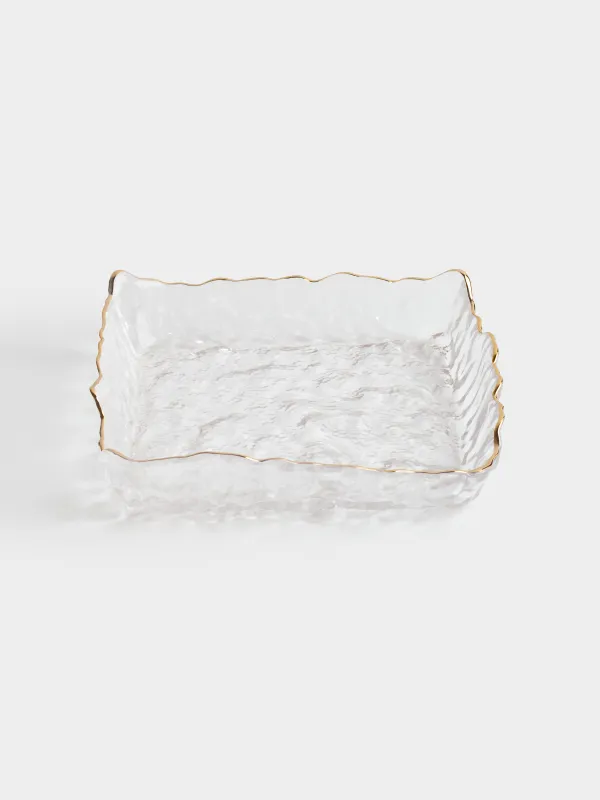 Dish, 15x15 cm, glass, square, with golden edging, Nautilus gold, image-0