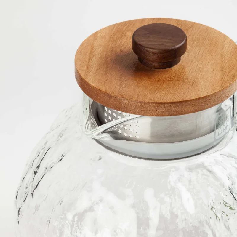 Jug, 1,4 l, with filter cap, Used glass / wood, Nautilus, image-2