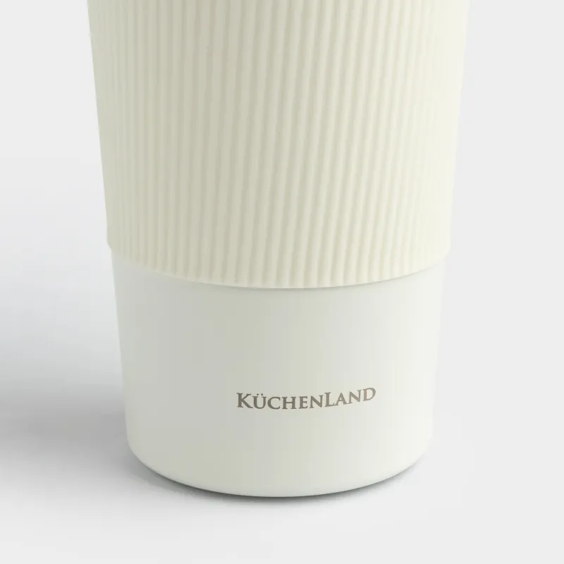 Thermo mug, 500 ml, with zarf, steel / plastic/silicone, beige, Coffee life, image-3