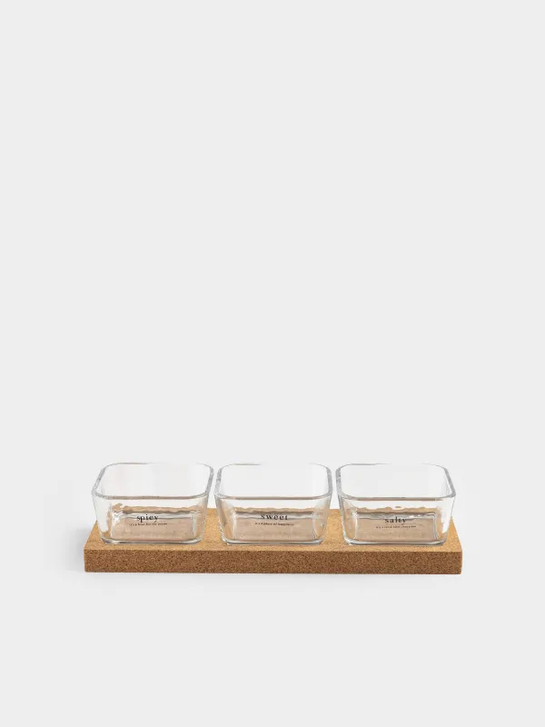 Snack set, 3 items, on a stand, Glass / cork, Clear cork, image-1