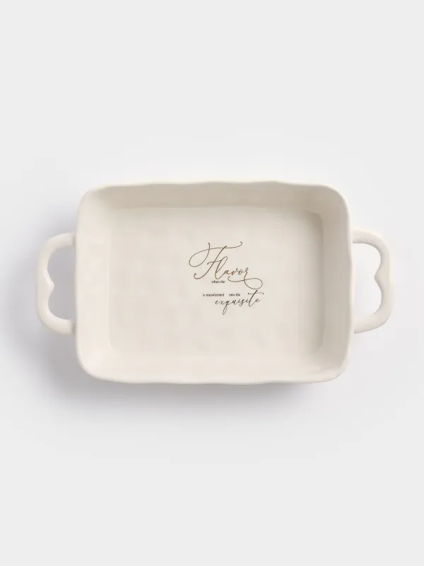 Baking dish, 31x20 cm, ceramic, rectangular, milky, Crumple kitchen, image-3