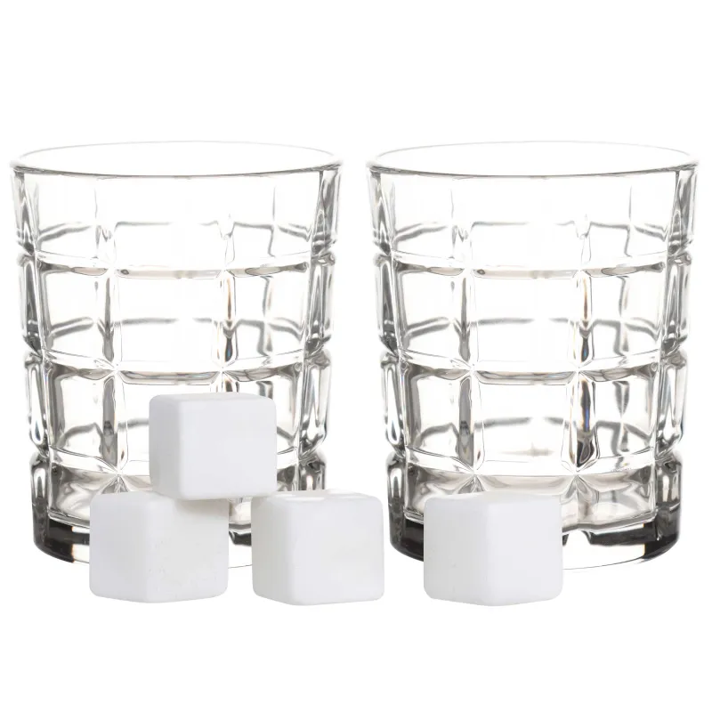 Whiskey set, 2 persons, 6 items, glasses/cubes, glass P/marble, Zero, image-0