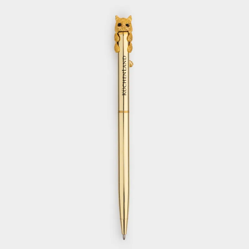 Ballpoint pen, 14 cm, with figure, golden, Cat, Draw figure