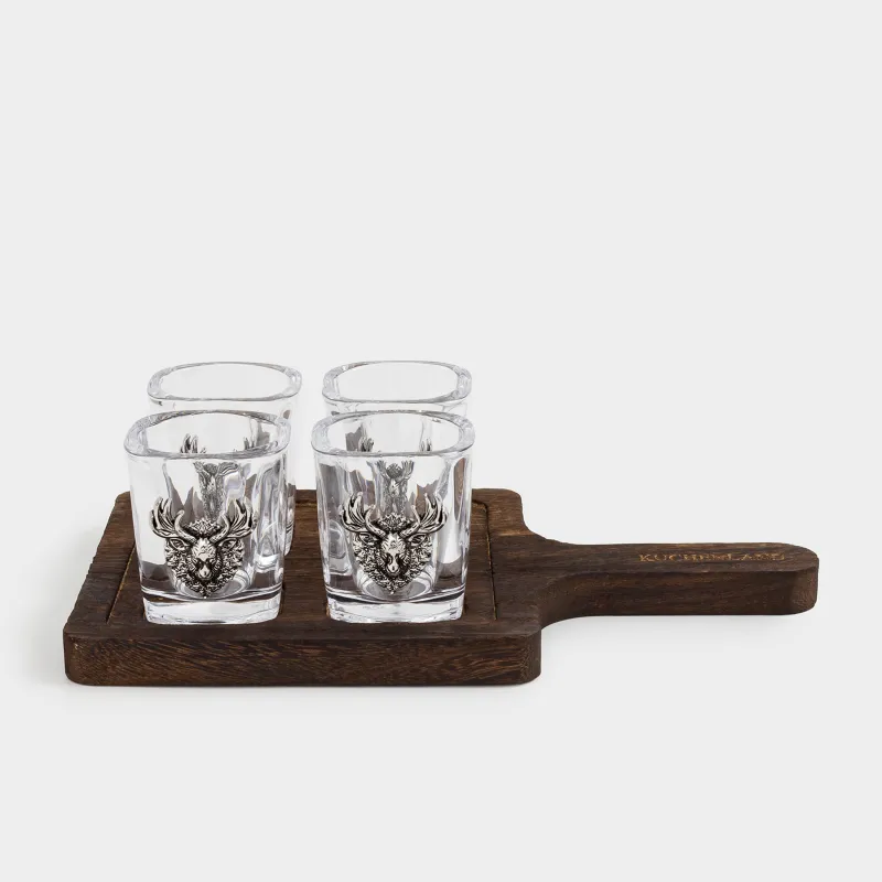 Drinking glass, 50 ml, 4 pcs, on a stand, glass / metal / wood, Moose, Lux elements decor