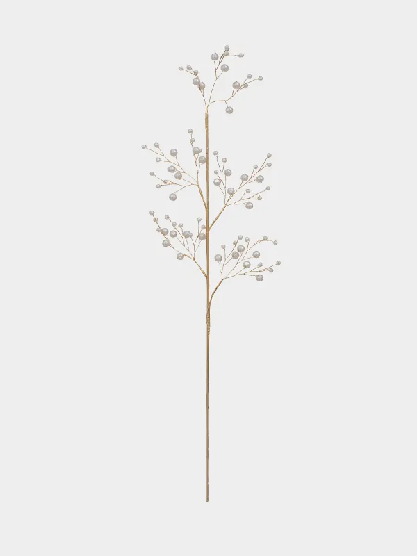 Decorative branch, 23 cm, plastic / metal, champagne, Pearls, Balls decor, image-0