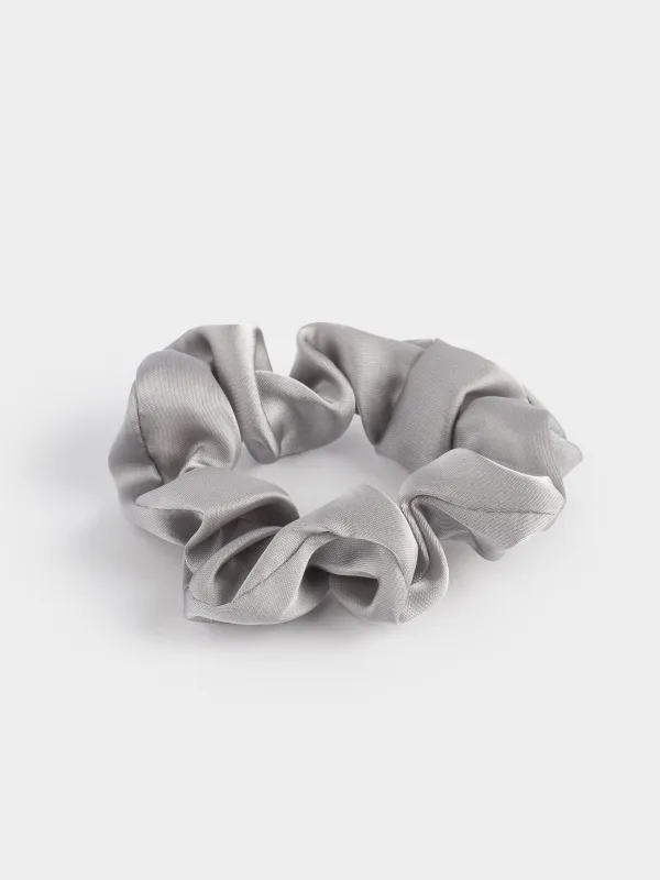 Elastic hair band, 6 cm, satin, grey, Silk, image-2