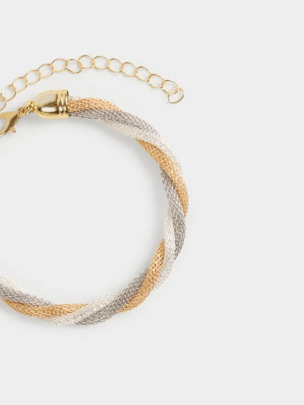 Bracelet, 24 cm, triple, metal, gold-silver, Harness, Flagel, image-2