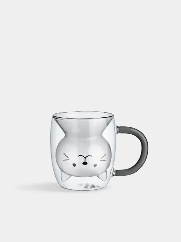 Mug, 300 ml, glass B, Cat/Inverted dog, Air shape, image-0