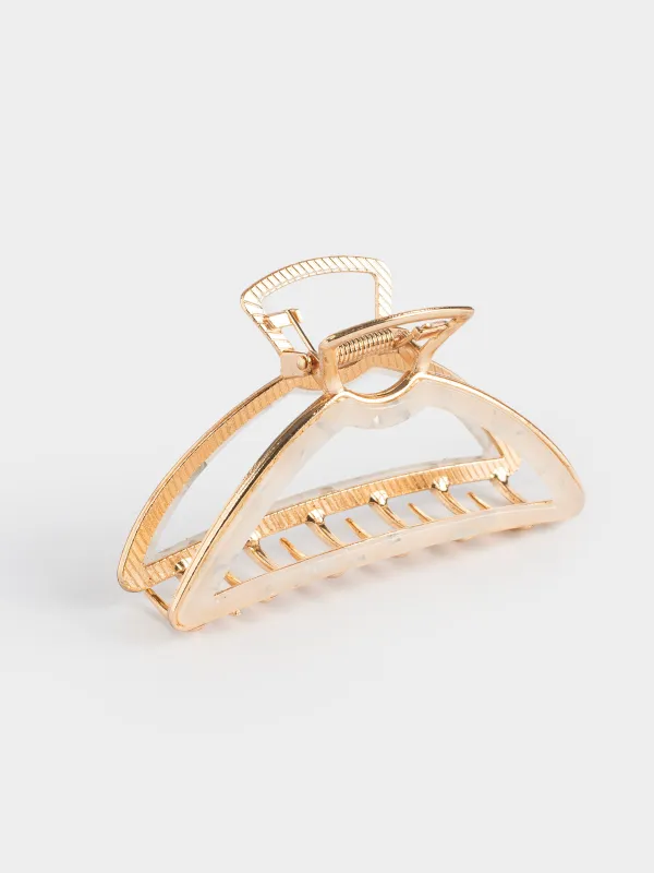 Hair clip, 10 cm, acrylic / metal, gold, Crab, Glam, image-0