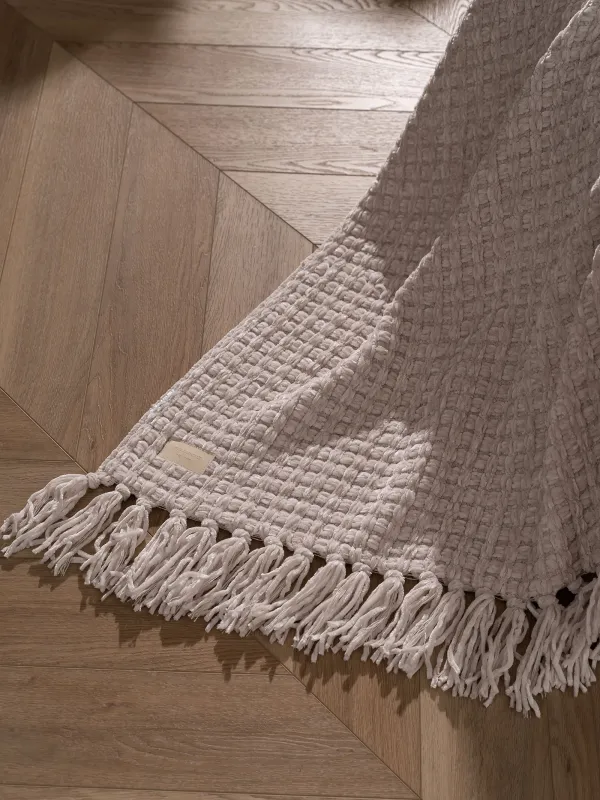 Plaid, 130x160 cm, with fringe, Chenille, milky, Chenill, image-2