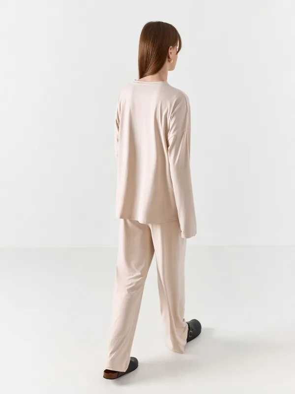 Women's trousers, homewear, size L, polyester / elastane, sand, Vitalina, image-3