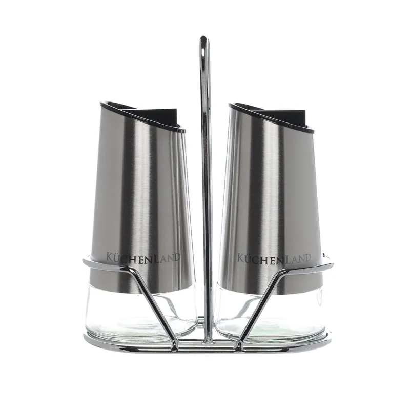Salt and pepper set, 15 cm, on a stand, glass / metal, Classic color, image-0