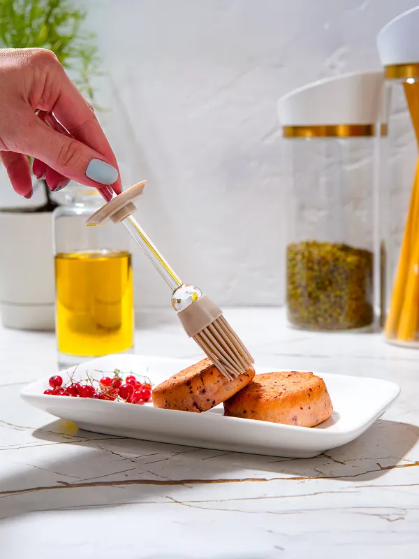 Oil container, 270 ml, with brush, Glass / Silicone, Beige, Soft Kitchen, image-5