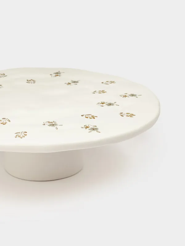 Dish on a leg, 23x7 cm, ceramic, milk, Vintage flowers, La flore, image-5