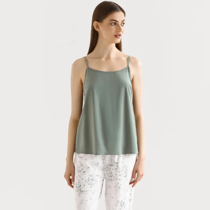 Women's top, homewear, size L, straps, viscose, milky, Flowers, Arsinoa