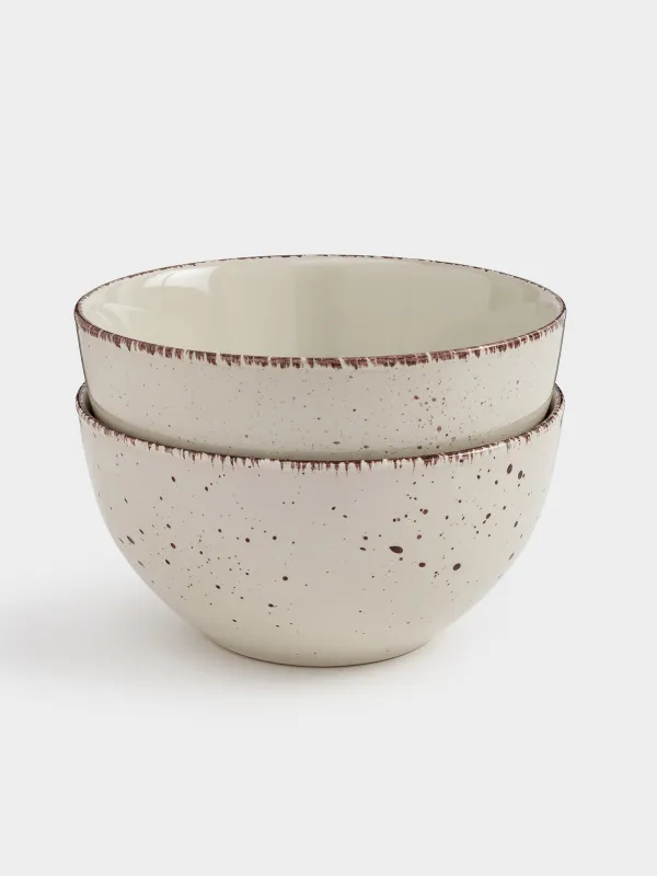 Soup plate, 14x7 cm, 2 pieces, ceramic, beige, speckled, Speckled, image-0