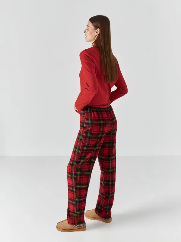 Women's two piece set, homewear, size L, with trousers, cotton, green-red, Checkered / Heart, Anllela, image-2