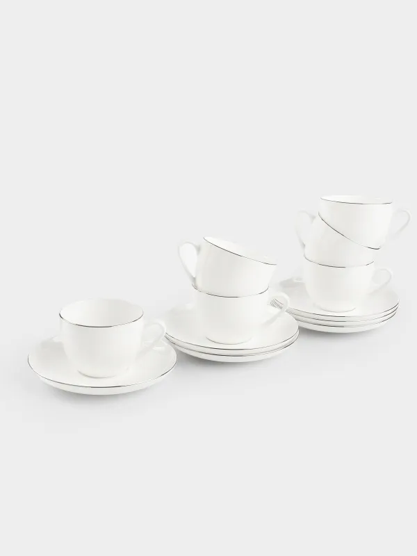 Tea pair, 6 person, 12 items, 250 ml, porcelain F, white, Ideal silver, image-0