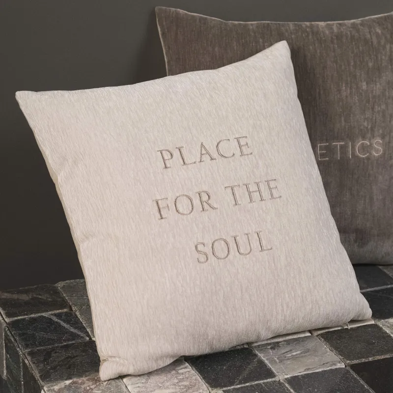 Decorative pillow, 45x45 cm, chenille/velvet, beige, Place for the soul, Chenille