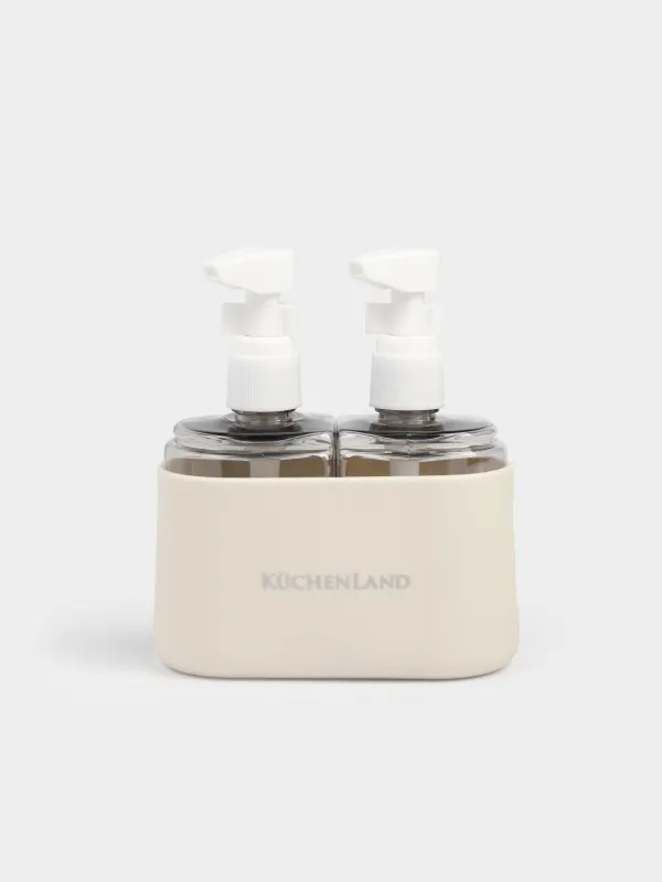 Travel bottle set, 2 pcs, with dispenser, in case, plastic, beige, Travel comfort, image-3