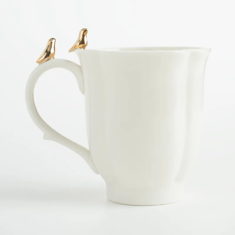 Mug, 370 ml, porcelain P, milky, Birds on the handle, Paradise garden, image-3