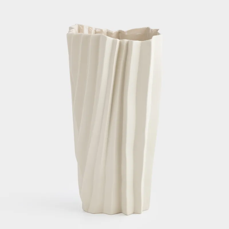 Flower vase, 35 cm, porcelain P, beige, Bends, Crumple