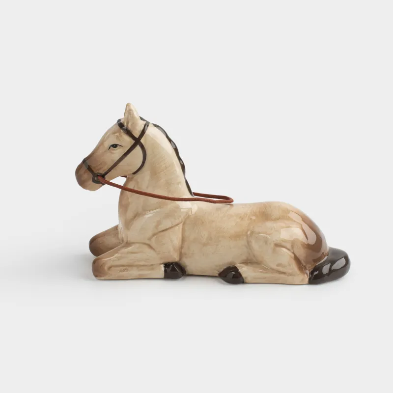Statuette, 10 cm, ceramic / artificial leather, beige, Horse, Natural horse