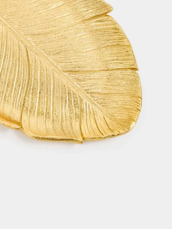 Decorative dish, 36x17 cm, polyresin, golden, Feather, Feather, image-4