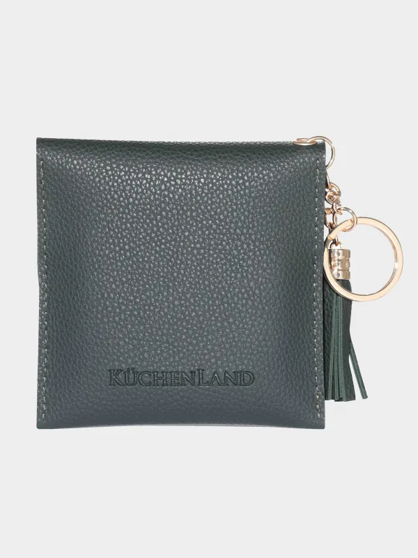 Women's wallet, 10x10 cm, with a button, with tassel, polyurethane, green, Memo, image-1