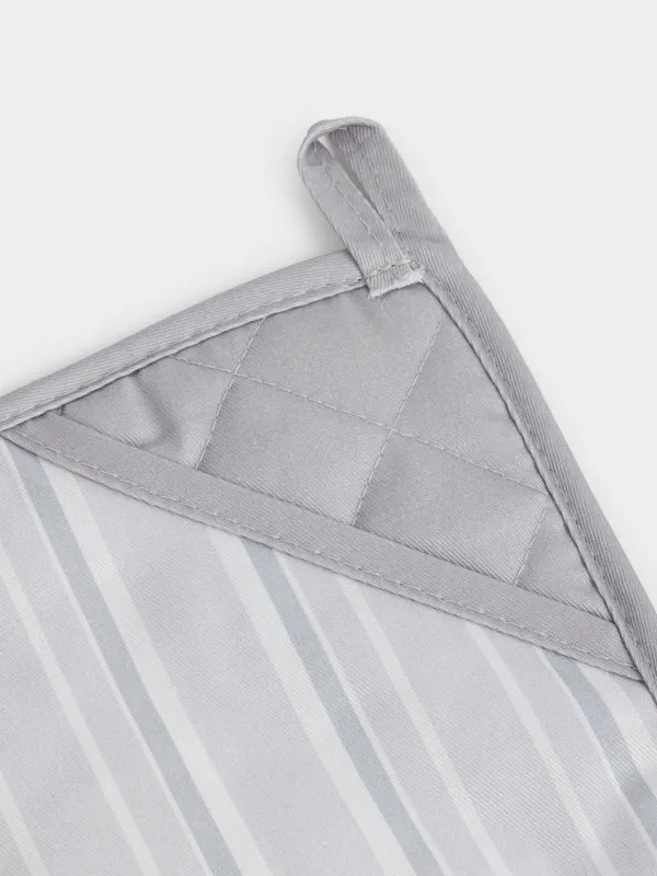 Pot holder, 18 cm, silicone/cotton, Square, Gray, Stripe, Bakery, image-1
