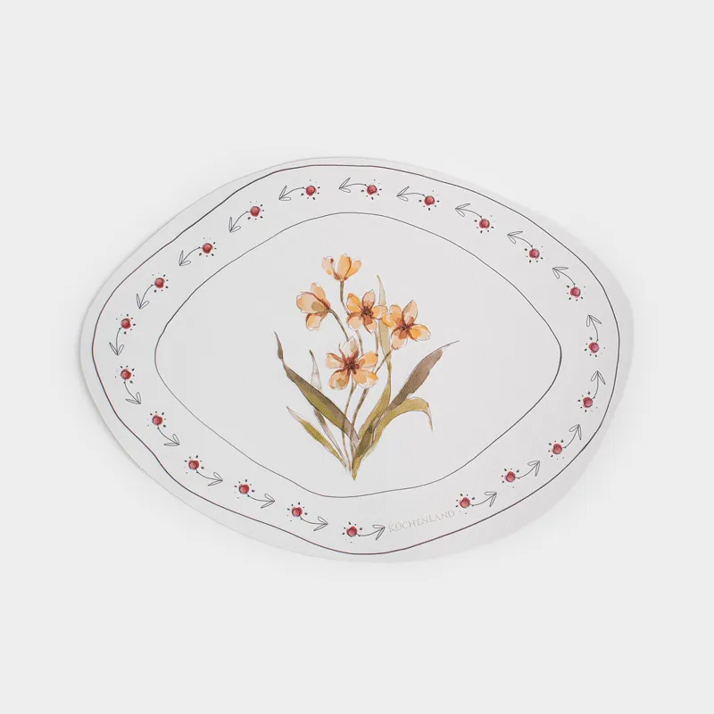 Placemat, 32x44 cm, PVC, shaped, white, Yellow flowers, Rock print