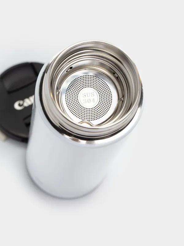 Thermos flask, 500 ml, with thermometer, steel / plastic, white, Celsius, image-7