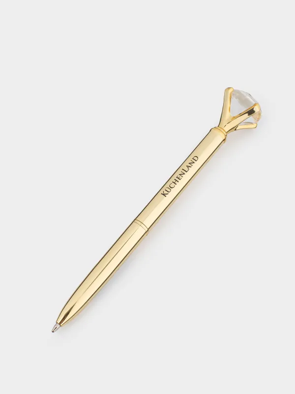Ballpoint pen, 14 cm, with a figure, steel, gold, Crystal, Draw figure, image-1