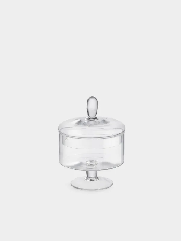 Candy bowl, 13x17 cm, 750 ml, on the leg, with lid, glass, Clear, image-0