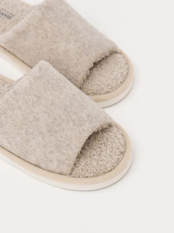 Women's slippers, homewear, size 36-37, fleece/felt, sand, Curled, image-2