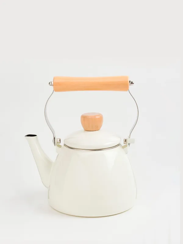 Teapot, 1.4 l, metal enamel/wood, milk, Nostalgia, image-0