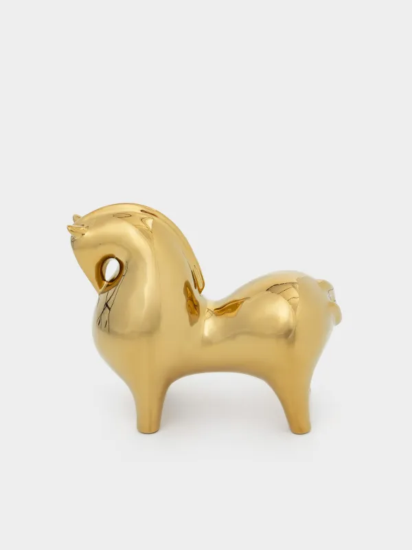 Statuette, 31x27 cm, ceramic, golden, Horse, Horse gold, image-0