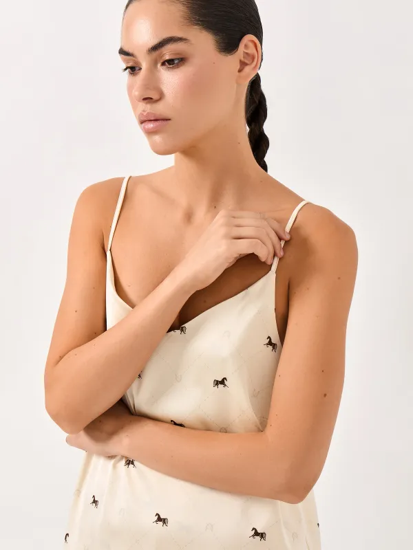 Women's top, homewear, size L, with straps, polyester / elastane, milky, Horses, Luanne, image-1