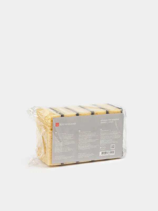 Dish washing sponge, 10x7 cm, 5 pcs, foam rubber / abrasive, black and beige, Black clean, image-4