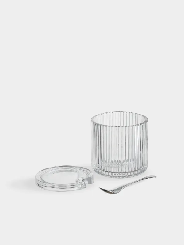 Sugar bowl, 10 cm, 390 ml, with spoon, glass R / steel, Ribby, image-3