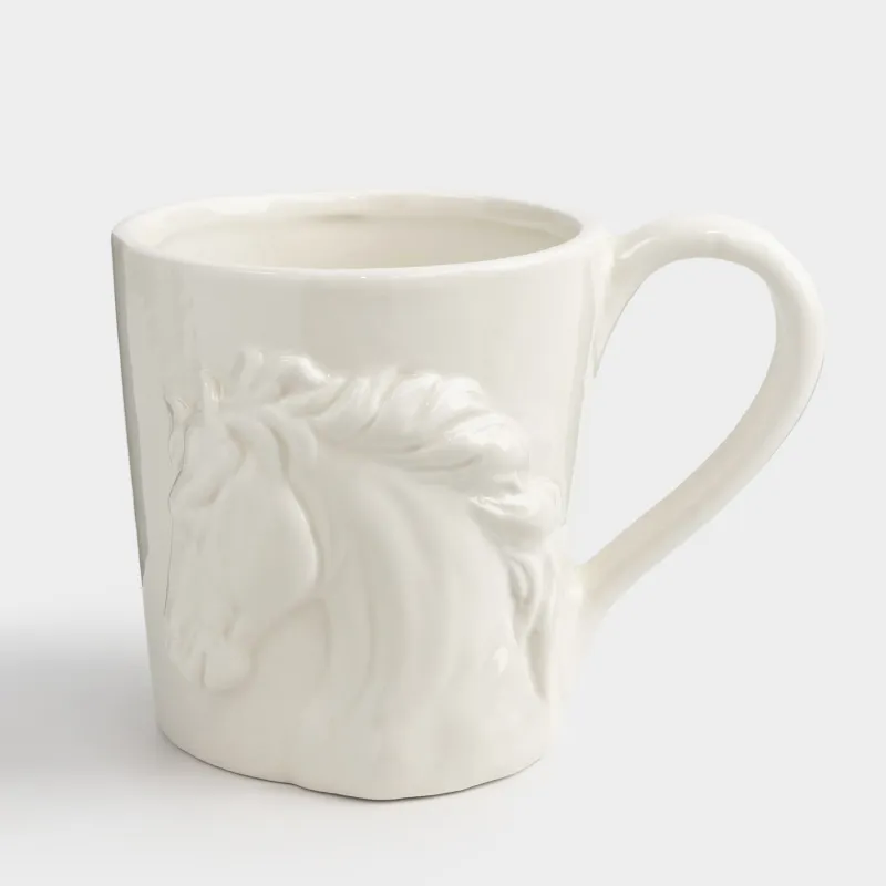 Mug, 500 ml, ceramic, milky, Horse, Horse pattern
