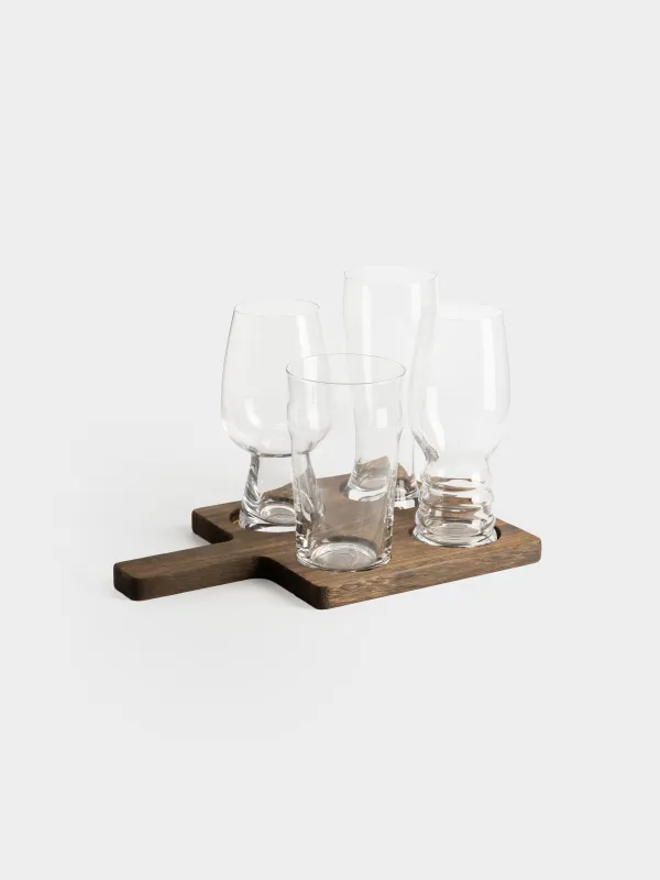 Drinking glass set, 4 pcs, on a stand, glass / wood, Noble tree, image-4