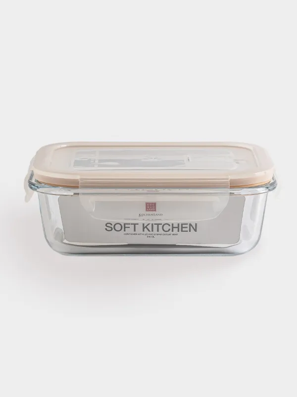 Container, 640 ml, with clips, with valve, glass T / plastic, rectangular, Soft kitchen, image-5